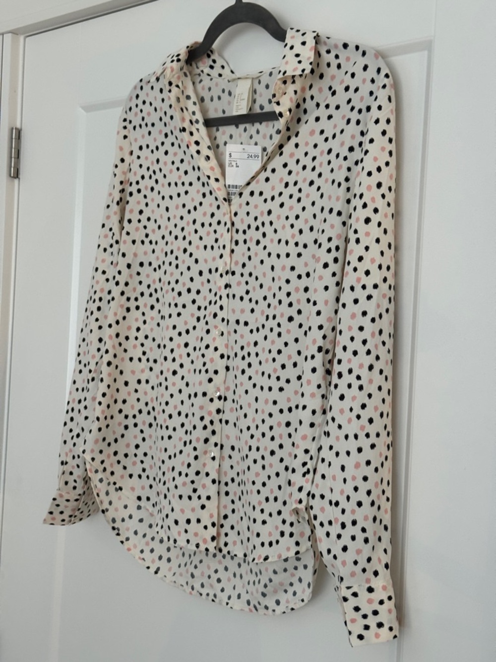 H&M Cream Button-Up Blouse with Black and Pink Spots